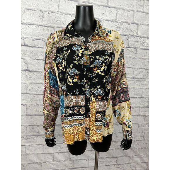Artistic Works by Lu Floral‎ Print Button Up Long Sleeve Blouse Women Sz S NWT - Picture 1 of 7